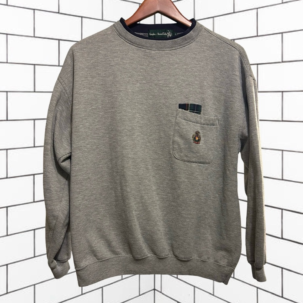 Vintage Knights of the Round Table Sweatshirt Plaid Embroidered Women Large 90s